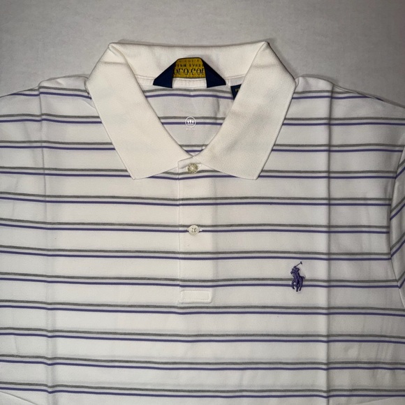 Polo by Ralph Lauren Men's White and Blue Striped Polo Shirt - Picture 2 of 5